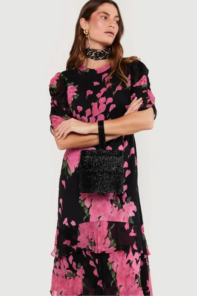 Rixo Dresses Women Evelyn Tiered Midi Dress Blossom Pink