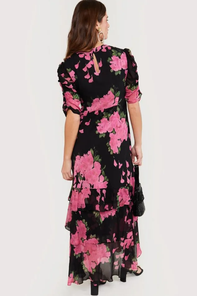 Rixo Dresses Women Evelyn Tiered Midi Dress Blossom Pink