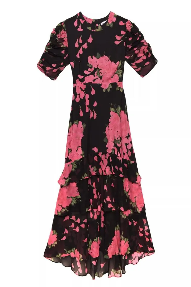 Rixo Dresses Women Evelyn Tiered Midi Dress Blossom Pink