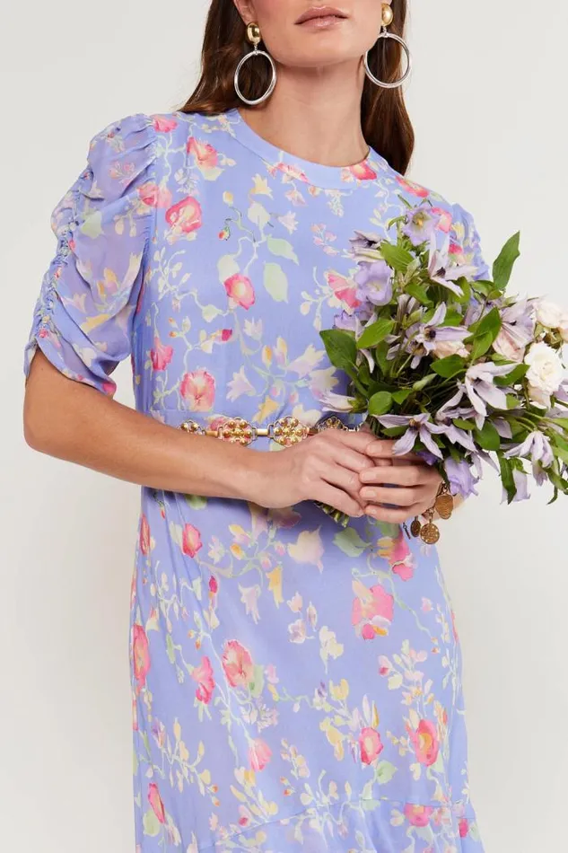 Rixo Dresses Women Evelyn Tiered Midi Dress Waterblossom Provence