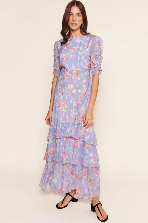 Rixo Dresses Women Evelyn Tiered Midi Dress Waterblossom Provence