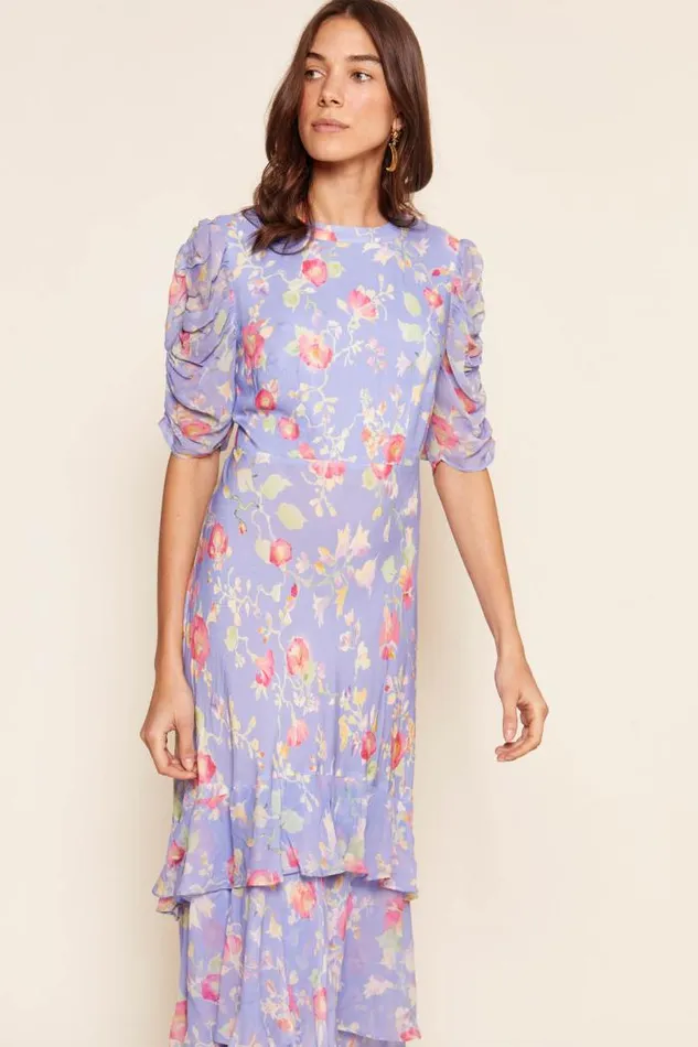 Rixo Dresses Women Evelyn Tiered Midi Dress Waterblossom Provence