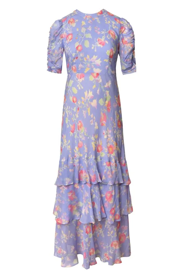 Rixo Dresses Women Evelyn Tiered Midi Dress Waterblossom Provence