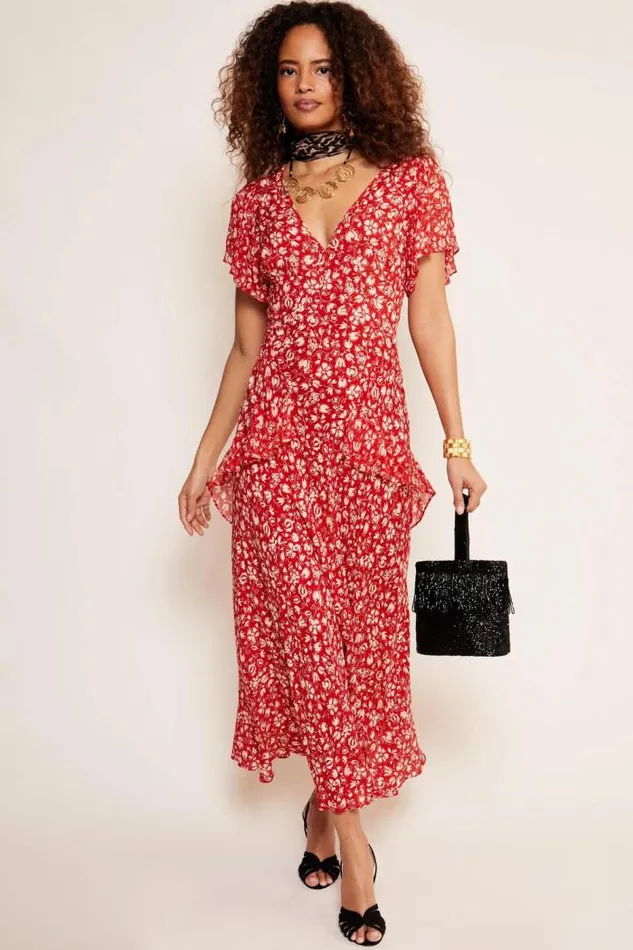 Rixo Dresses Women Evie Midi Dress Amelie Floral Red