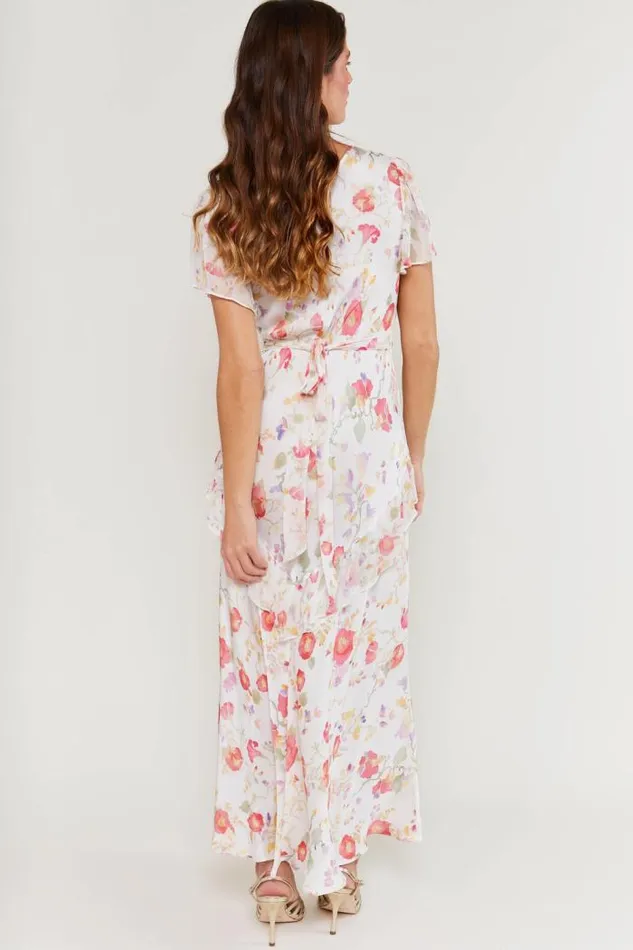 Rixo Dresses Women Evie Ruffled Midi Dress Waterblossom Ivory