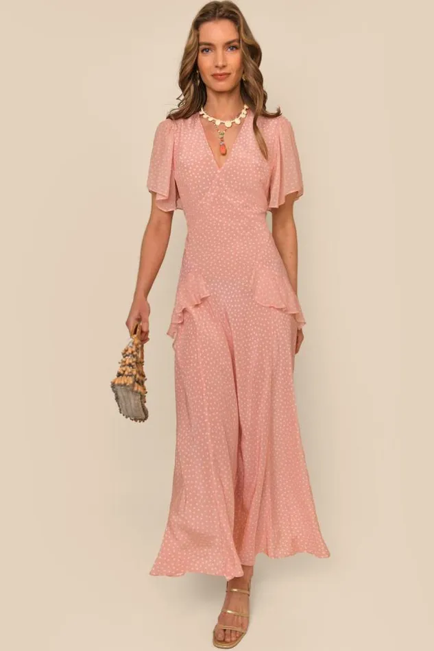 Rixo Dresses Women Evie Silk Midi Dress Spot Pink