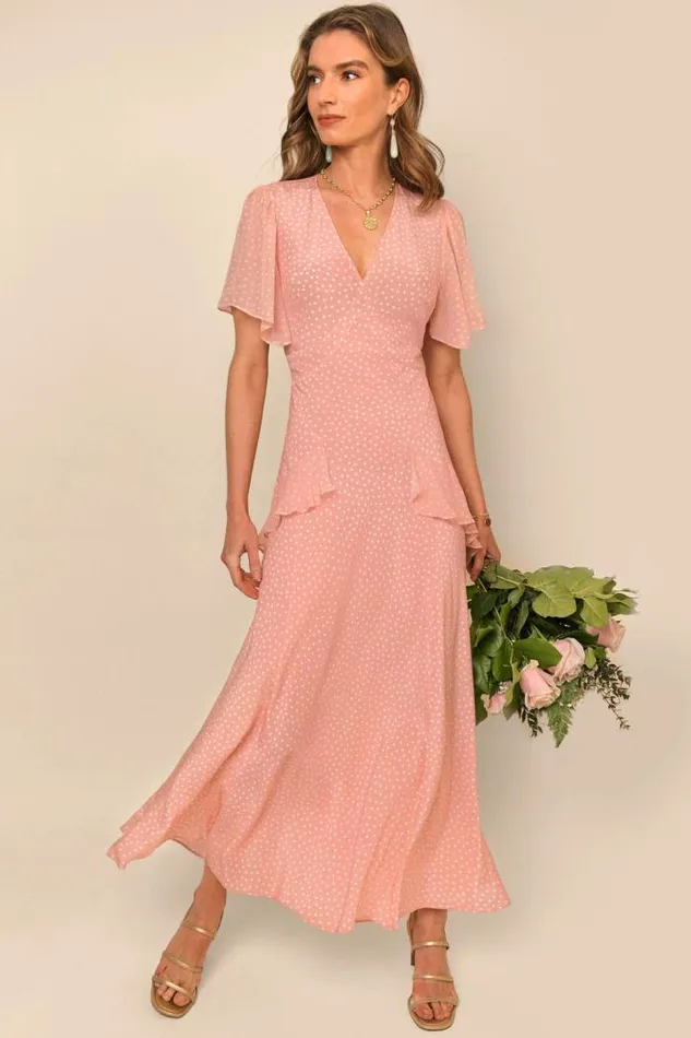 Rixo Dresses Women Evie Silk Midi Dress Spot Pink