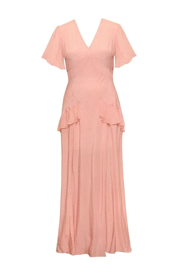 Rixo Dresses Women Evie Silk Midi Dress Spot Pink