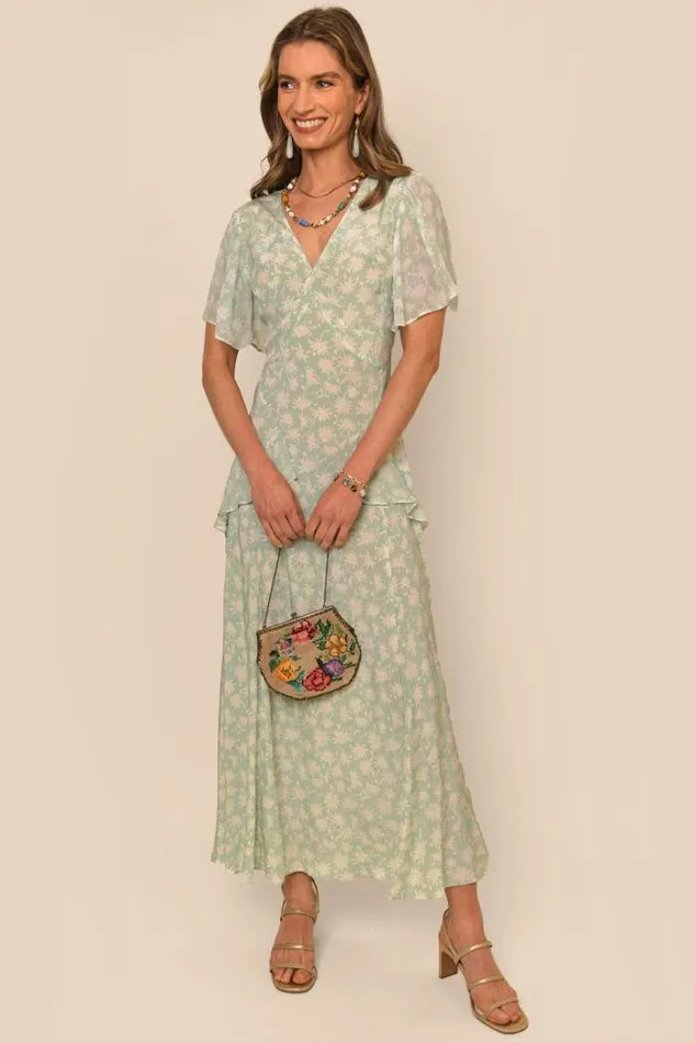 Rixo Dresses Women Evie Silk Midi Dress Vintage Daisy Green