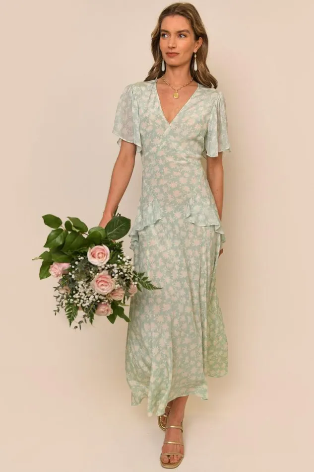 Rixo Dresses Women Evie Silk Midi Dress Vintage Daisy Green