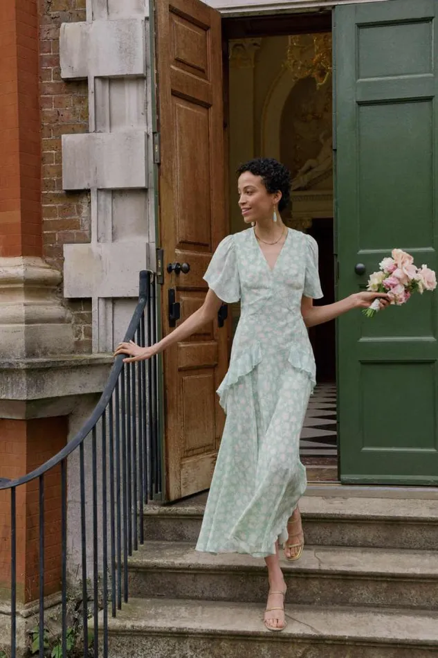 Rixo Dresses Women Evie Silk Midi Dress Vintage Daisy Green