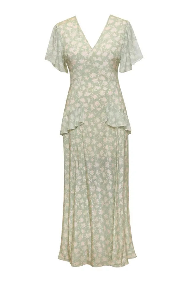 Rixo Dresses Women Evie Silk Midi Dress Vintage Daisy Green