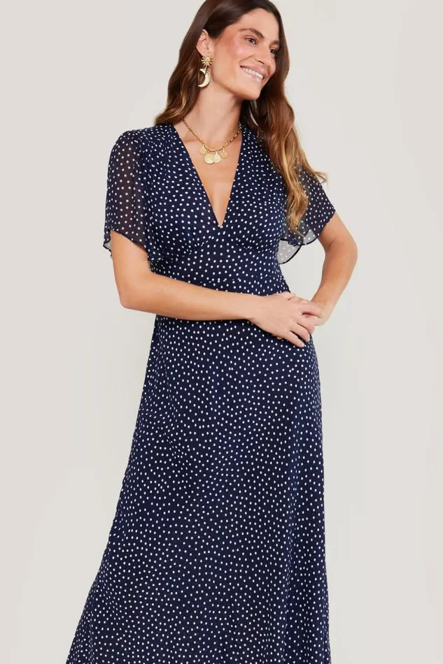 Rixo Dresses Women Florida Midi Dress Mini Navy Polka Dot