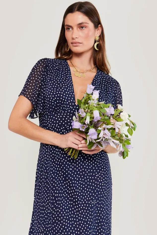 Rixo Dresses Women Florida Midi Dress Mini Navy Polka Dot