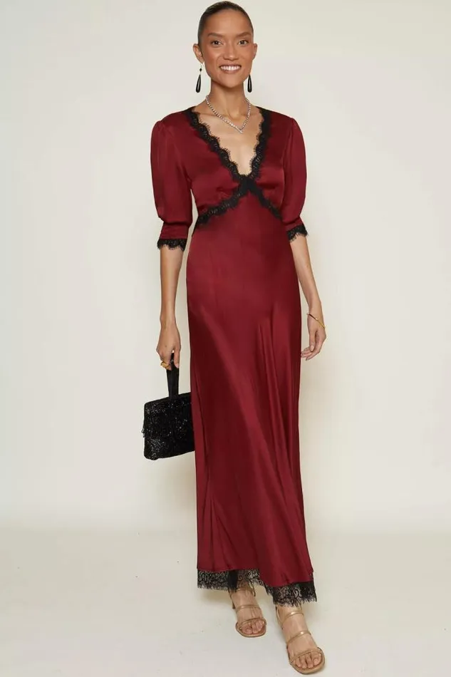 Rixo Dresses Women Gabrielle Backless Dress Crimson Red
