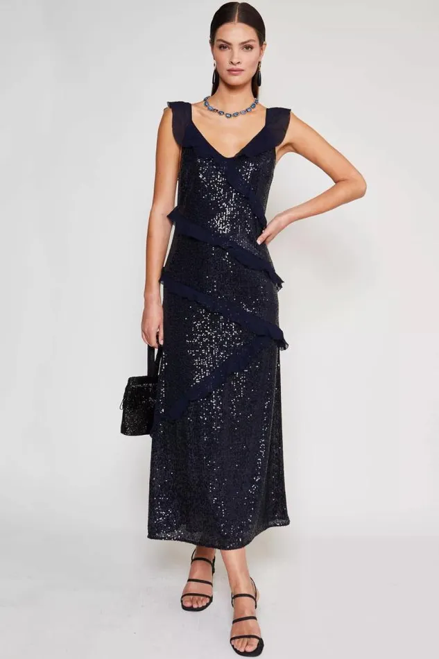 Rixo Dresses Women Gail Backless Midi Dress Embellishment Navy