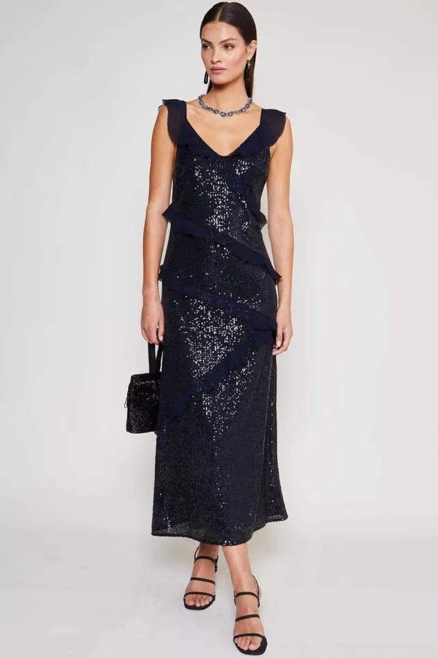 Rixo Dresses Women Gail Backless Midi Dress Embellishment Navy