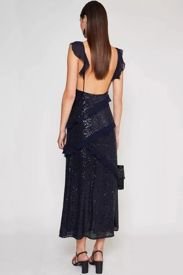 Rixo Dresses Women Gail Backless Midi Dress Embellishment Navy