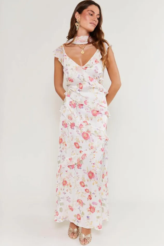 Rixo Dresses Women Gail Backless Midi Dress Waterblossom Ivory