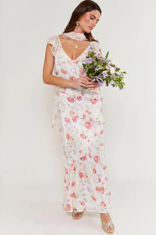 Rixo Dresses Women Gail Backless Midi Dress Waterblossom Ivory