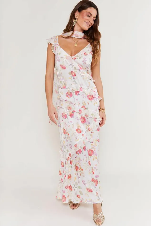 Rixo Dresses Women Gail Backless Midi Dress Waterblossom Ivory