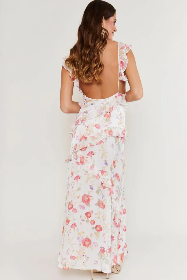 Rixo Dresses Women Gail Backless Midi Dress Waterblossom Ivory
