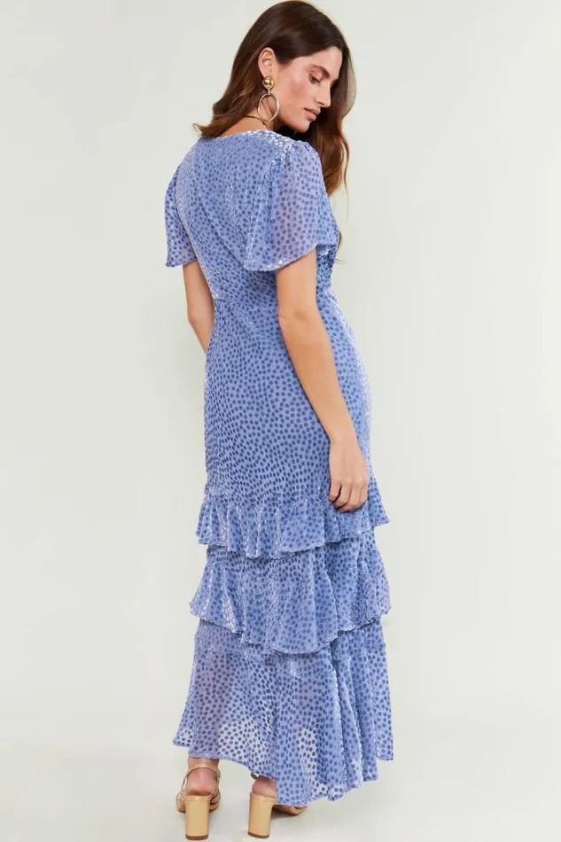 Rixo Dresses Women Gilly Flocked Maxi Dress Scatter Devore Slate Blue
