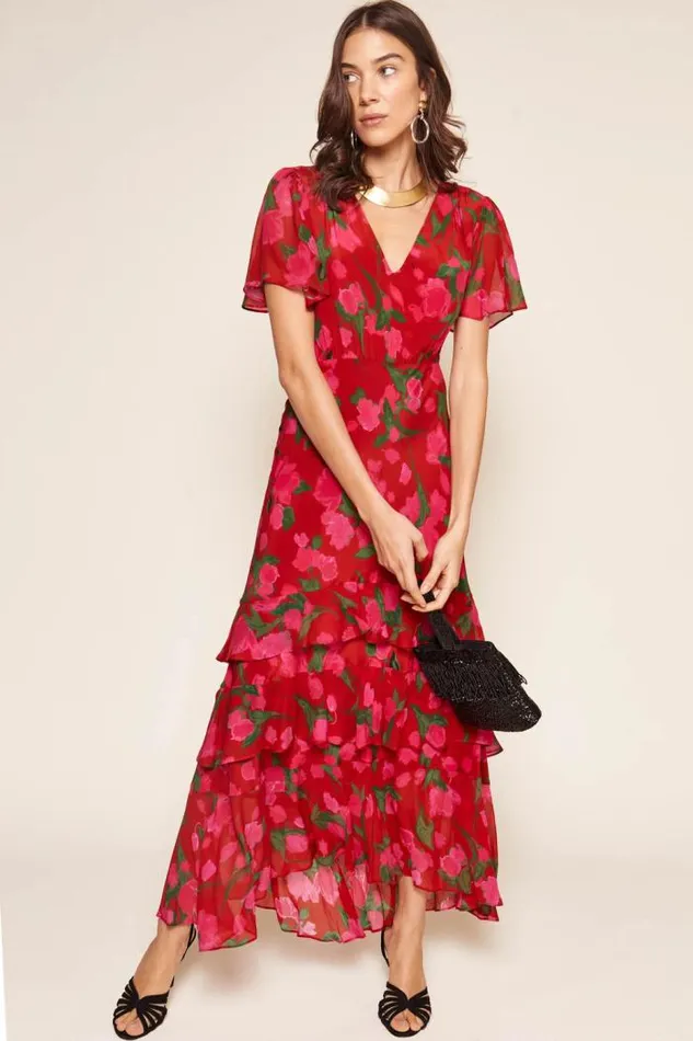 Rixo Dresses Women Gilly Midi Dress Fontainhas Floral Red