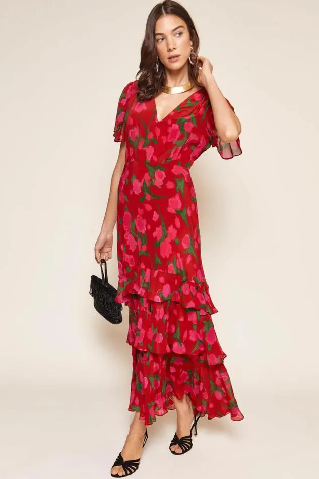 Rixo Dresses Women Gilly Midi Dress Fontainhas Floral Red