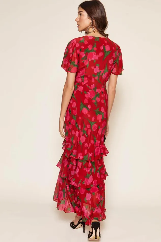 Rixo Dresses Women Gilly Midi Dress Fontainhas Floral Red