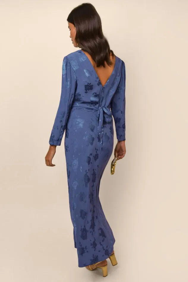 Rixo Dresses Women Ginger Midi Dress Steel Blue Poppy Jacquard