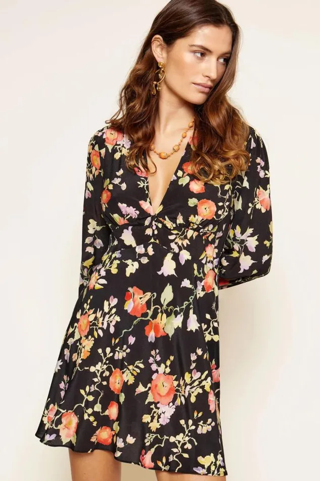 Rixo Dresses Women Hebe Silk Mini Dress Waterblossom Noir