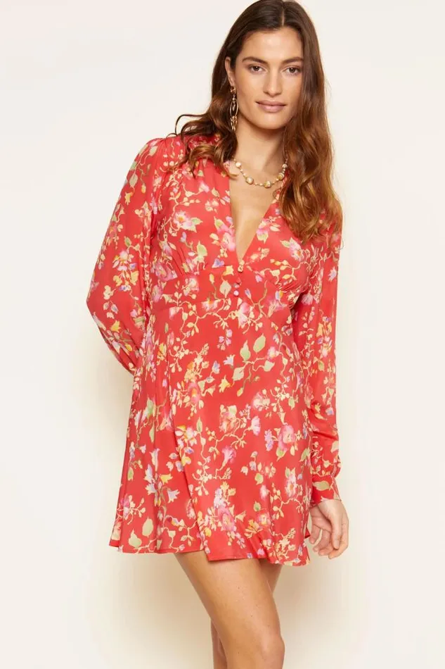 Rixo Dresses Women Hebe Silk Mini Dress Waterblossom Red