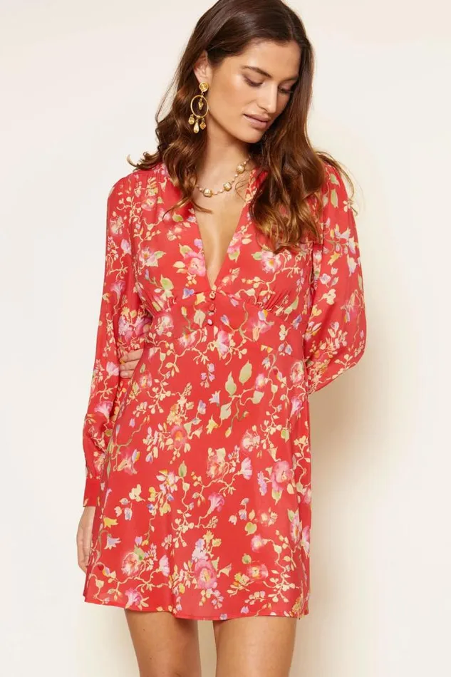 Rixo Dresses Women Hebe Silk Mini Dress Waterblossom Red