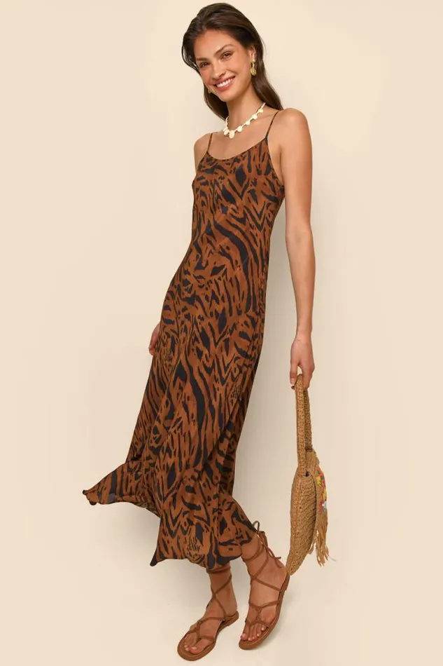 Rixo Dresses Women Holly Silk Slip Dress Tiger Stripe
