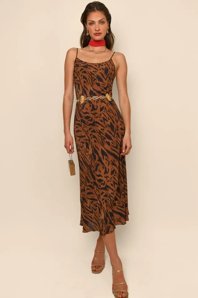Rixo Dresses Women Holly Silk Slip Dress Tiger Stripe