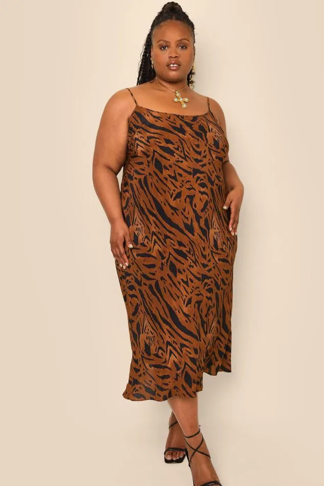 Rixo Dresses Women Holly Silk Slip Dress Tiger Stripe