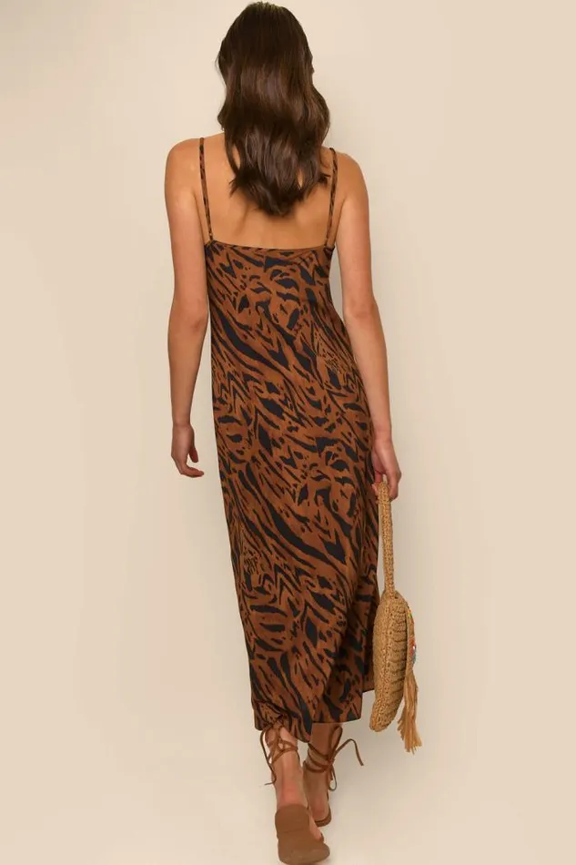 Rixo Dresses Women Holly Silk Slip Dress Tiger Stripe