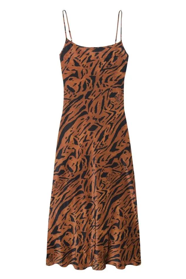 Rixo Dresses Women Holly Silk Slip Dress Tiger Stripe