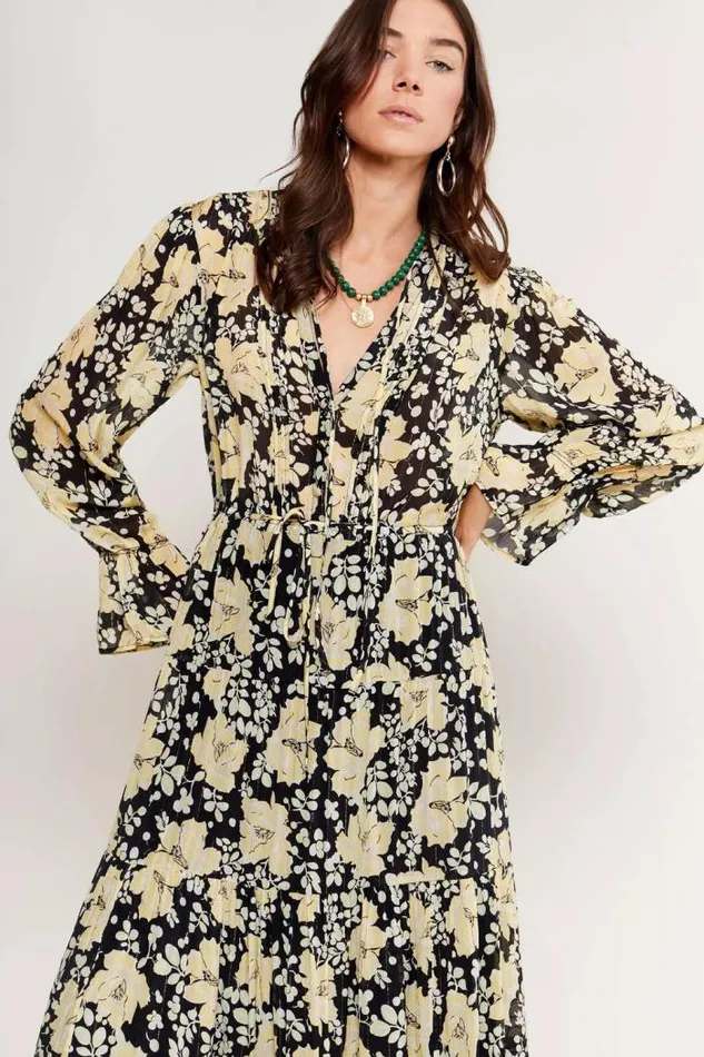 Rixo Dresses Women Indigo Midi Dress Umbrella Floral Black