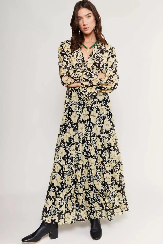 Rixo Dresses Women Indigo Midi Dress Umbrella Floral Black