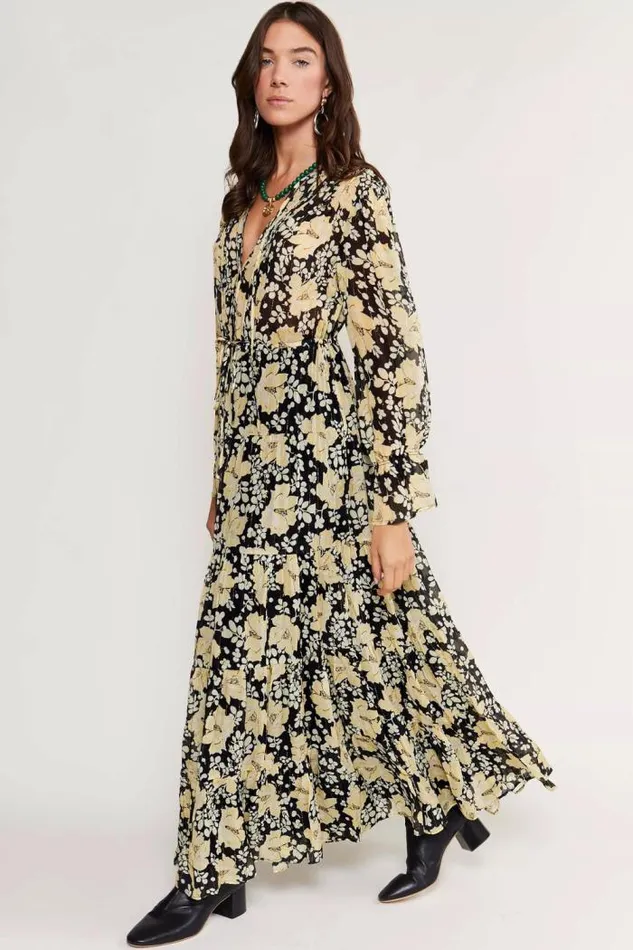 Rixo Dresses Women Indigo Midi Dress Umbrella Floral Black