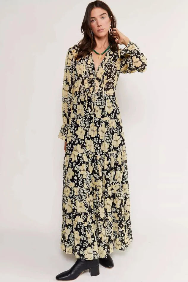 Rixo Dresses Women Indigo Midi Dress Umbrella Floral Black