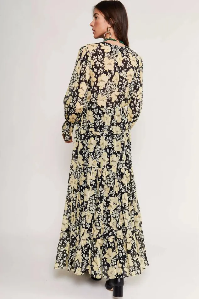 Rixo Dresses Women Indigo Midi Dress Umbrella Floral Black