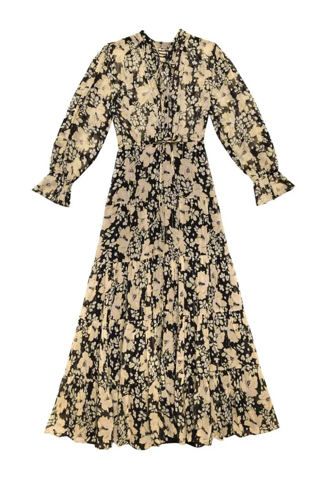 Rixo Dresses Women Indigo Midi Dress Umbrella Floral Black