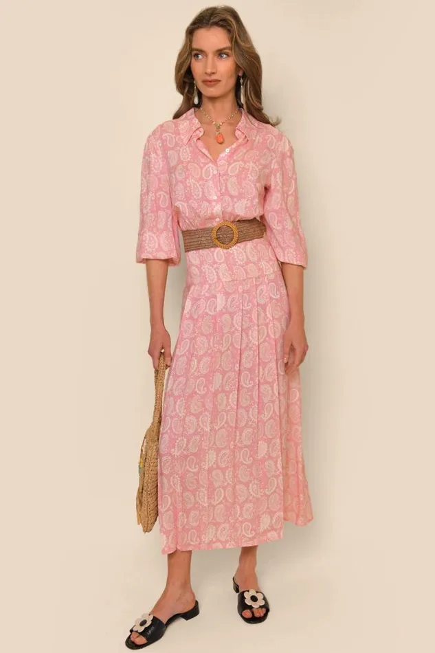 Rixo Dresses Women Izzy Paisley Shirt Dress Paisley Stamp Pink