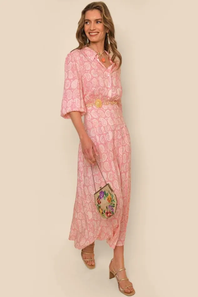 Rixo Dresses Women Izzy Paisley Shirt Dress Paisley Stamp Pink