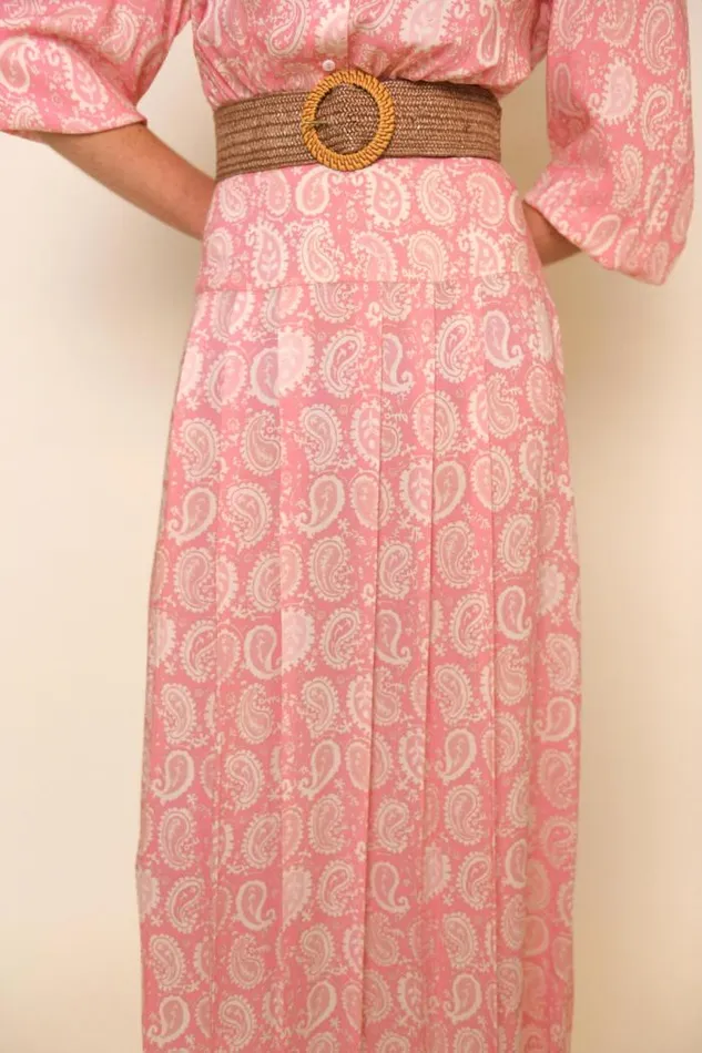Rixo Dresses Women Izzy Paisley Shirt Dress Paisley Stamp Pink