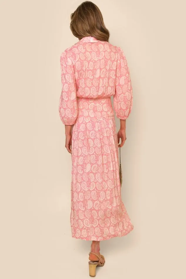Rixo Dresses Women Izzy Paisley Shirt Dress Paisley Stamp Pink