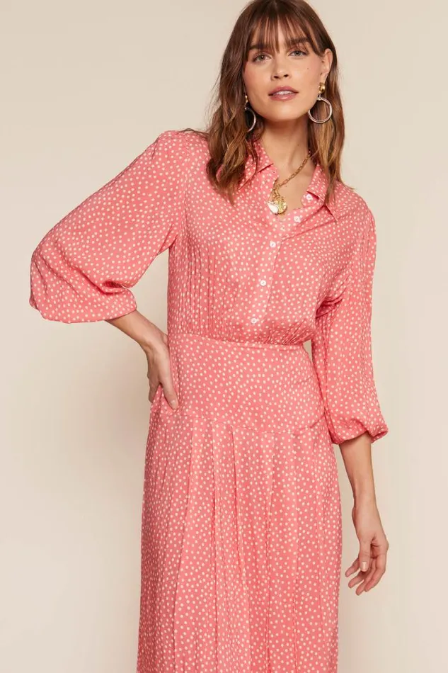 Rixo Dresses Women Izzy Shirt Dress Scatter Spot Coral